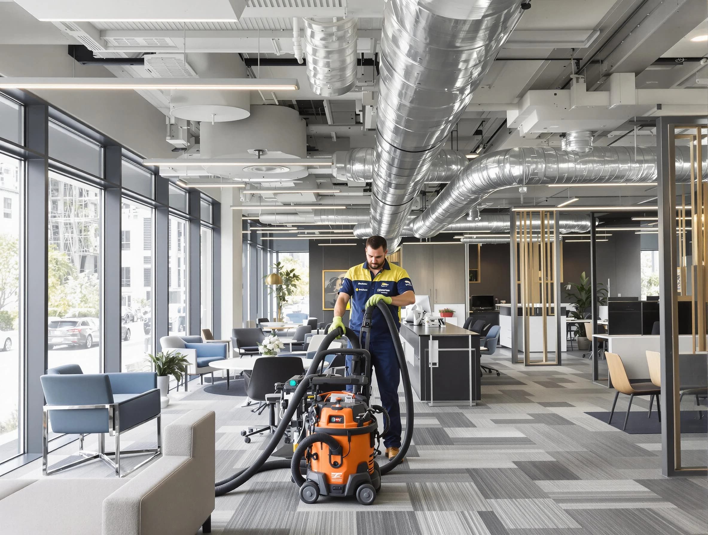 Gloucester Air Duct Cleaning team performing thorough commercial duct cleaning at a Gloucester business center